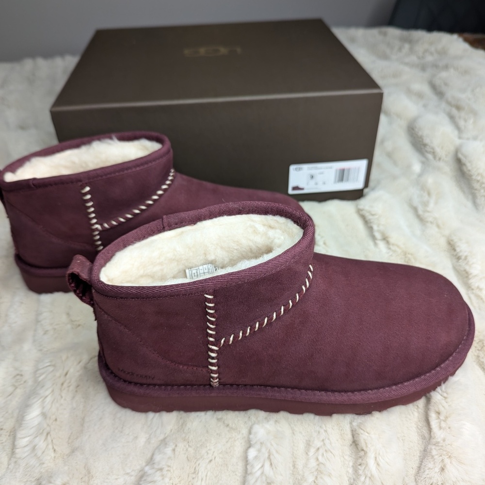 BNIB ALL GENDER LIMITED EDITION UGG X MADHAPPY ULTRA MINI BOOTS, WILD GRAPE